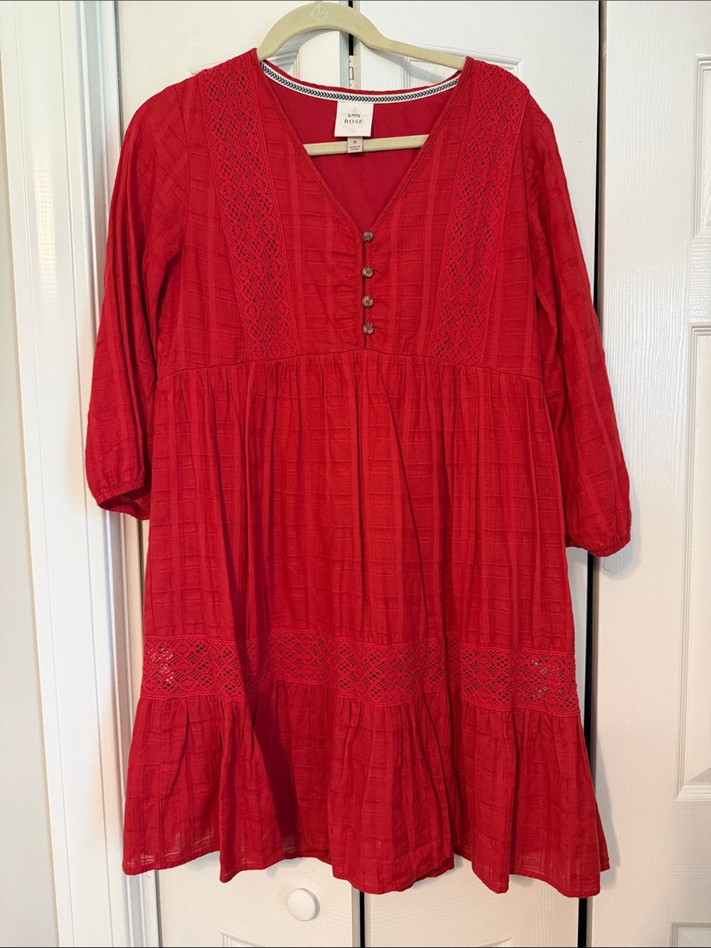 Knox Rose Red Midi Dress with Lace Trim